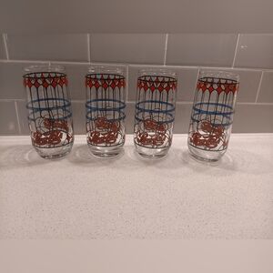 SET OF 4 RARE & VINTAGE 70s PEPSI TIFFANY STAINED GLASS DRINKING GLASSES